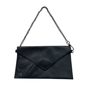 Furla Black Leather Envelope Small Bag with Chain